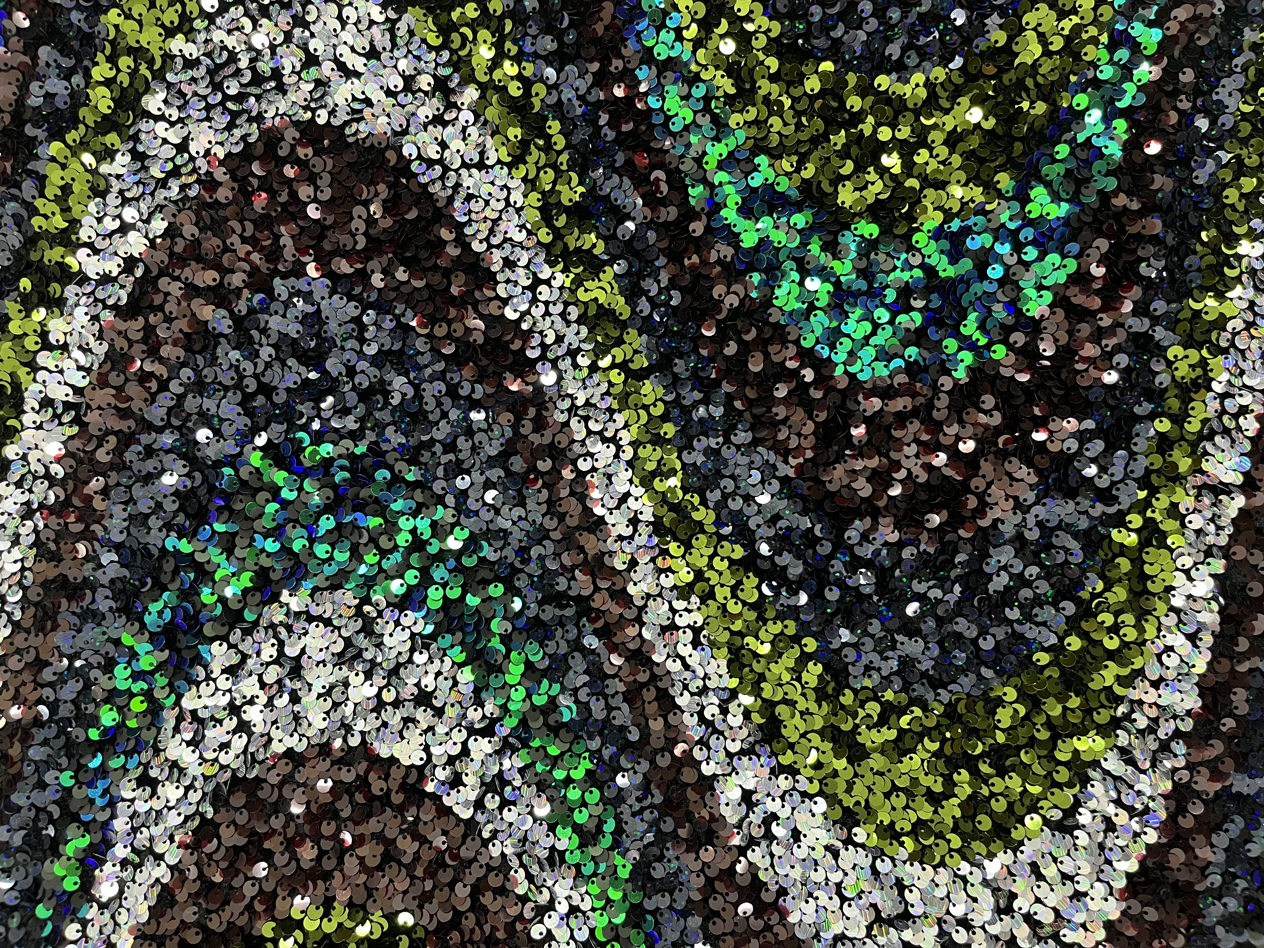 HKZ10328 Black Base Iridescent Green Wave Pattern Sequin Embroidery Fabric  sequins embroidery factory