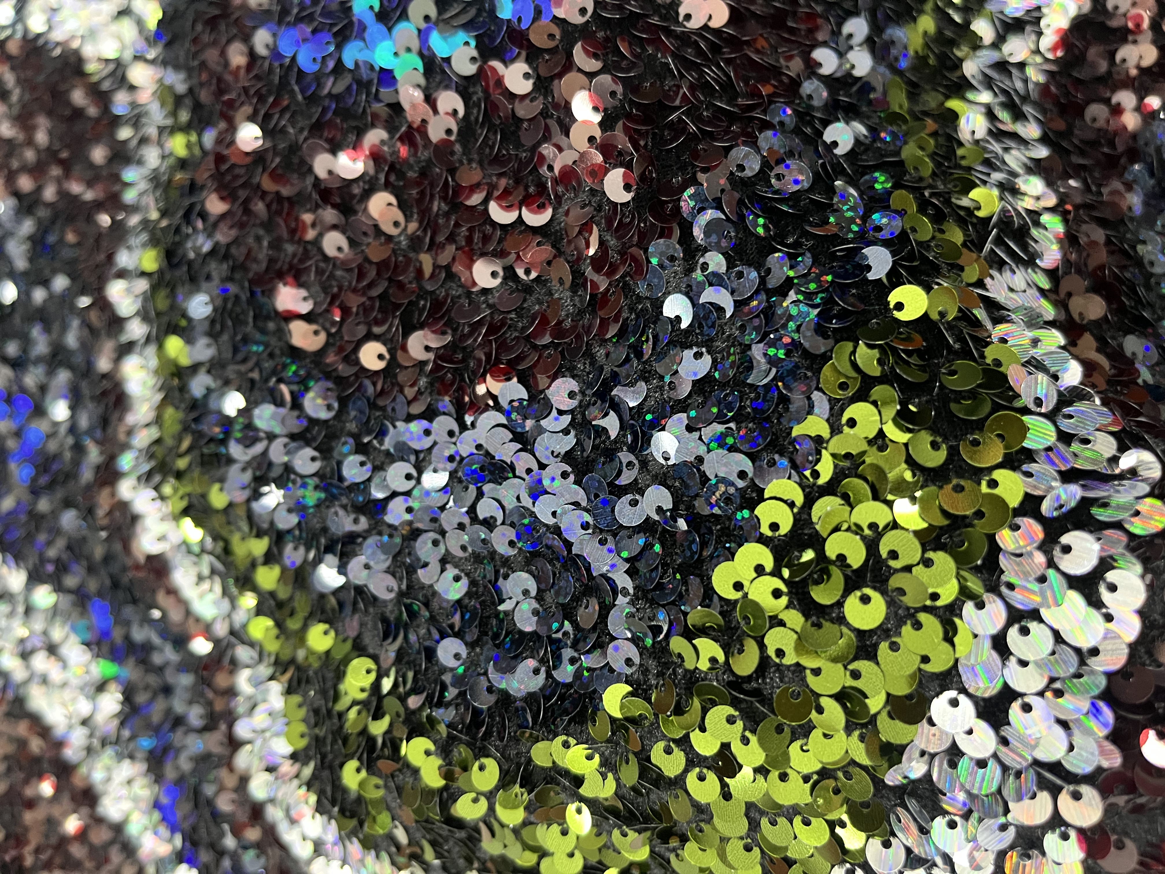 HKZ10328 Black Base Iridescent Green Wave Pattern Sequin Embroidery Fabric  sequins embroidery factory