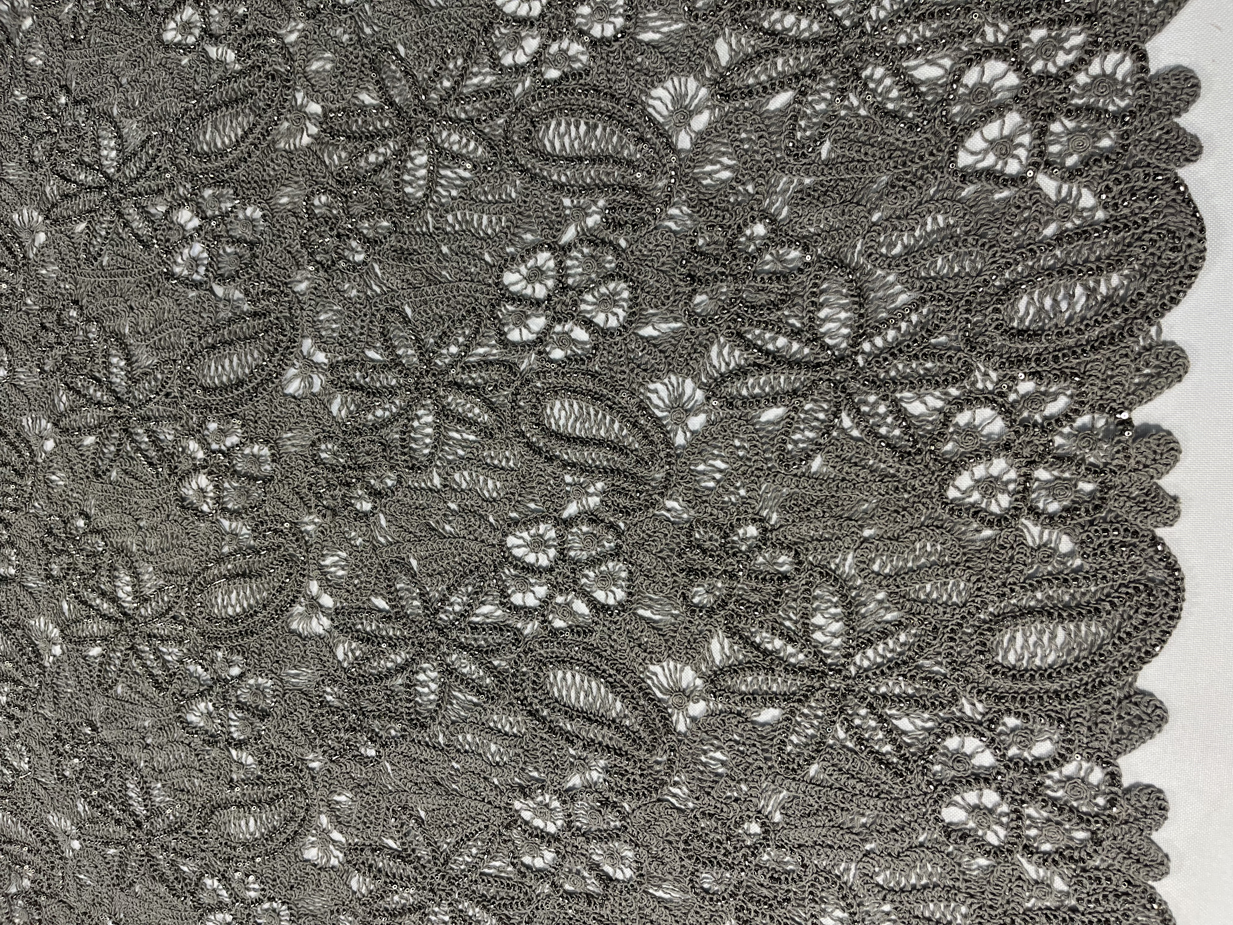  Irregular seaweed pattern cotton Cording Embroidery with sequins HKG10306-W001  
