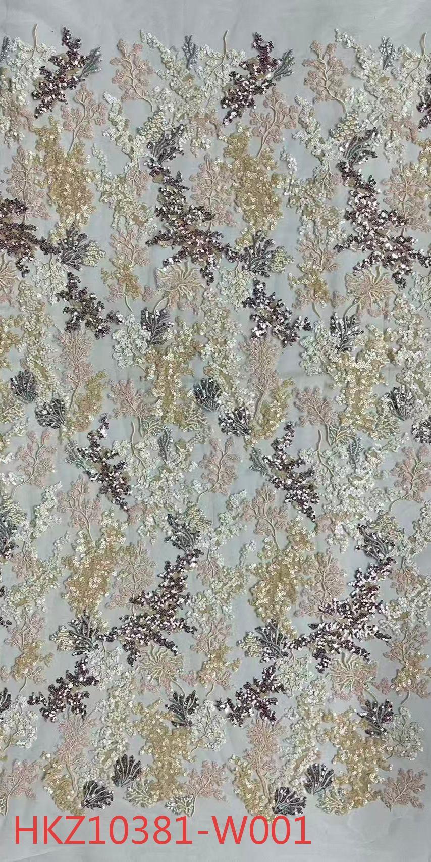  HKZ10381 Luxury Floral Sequin Embroidered Mesh Fabric Sparkly Flower Lace Fabric for Wedding Bridal Gown   sequins embroidery factory