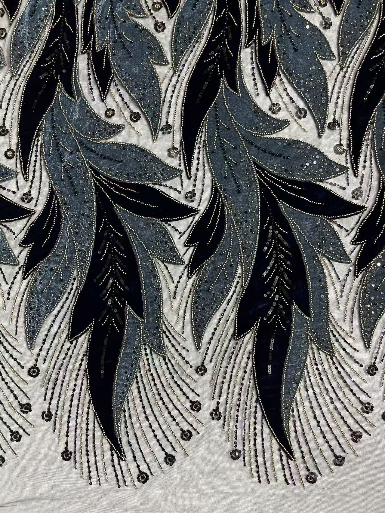 HKZ10384 Luxury Velvet Floral Sequin Embroidered Mesh Fabric Sparkly FlowerFabric for Evening Wear sequins embroidery factory