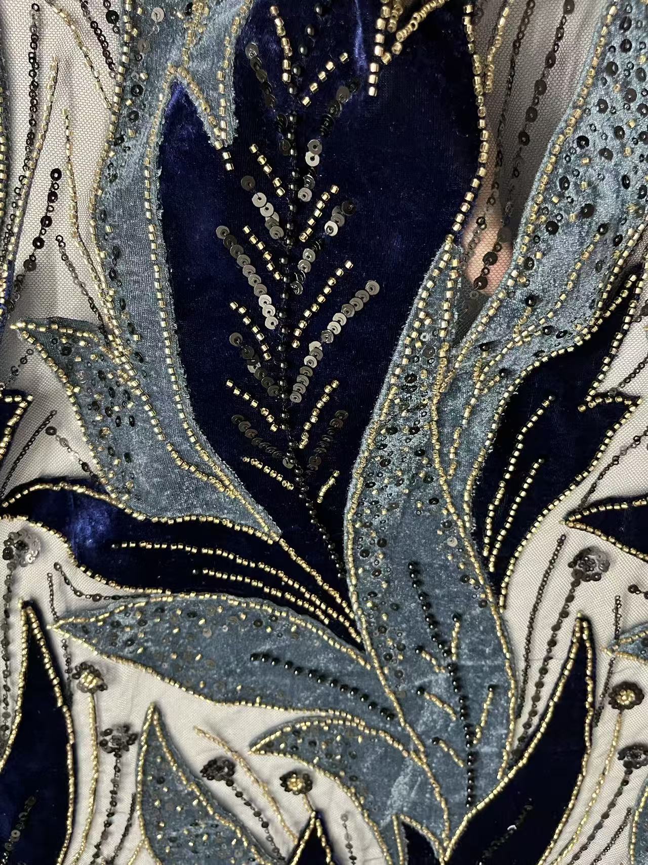 HKZ10384 Luxury Velvet Floral Sequin Embroidered Mesh Fabric Sparkly FlowerFabric for Evening Wear sequins embroidery factory