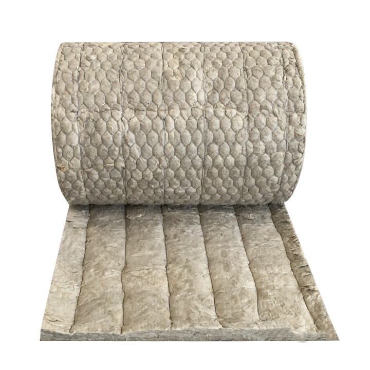 ASTM C592 Stone Mineral Rock Wool Roll Fiber Insulation 50mm Rock wool Blanket with Wire Mesh  