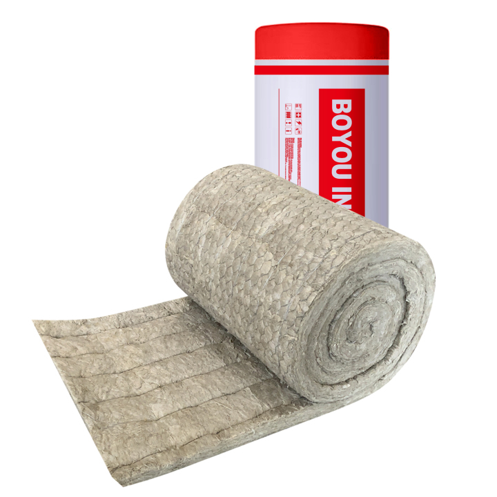 ASTM C592 Stone Mineral Rock Wool Roll Fiber Insulation 50mm Rock wool Blanket with Wire Mesh  