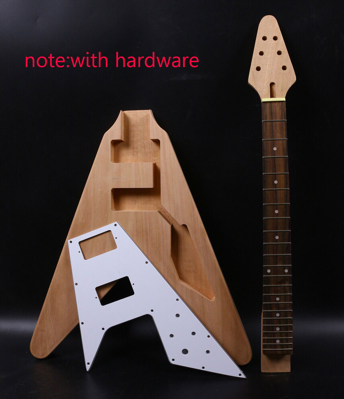 DIY electric Guitar Body Guitar Neck kit Flying V style head with pickguard  with hardwarepotour62