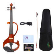 Electric Violin 4/4 Solid wood Sweet Tone Free Case Bow Silent Violin Dark Red