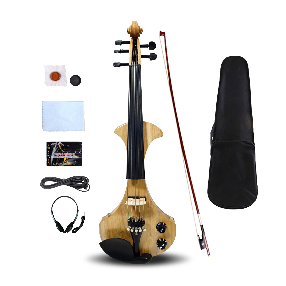 5 String Electric Violin 4 4 Solid wood Ebony Fittings Free Case Wood color Yinfente Musical Instrument official website
