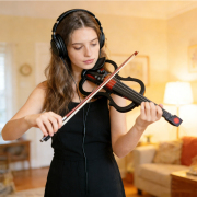 Yinfente Solid Wood Ebony Silent Electric Violin with Professional Pickup & 3-Band EQ, Headless Lightweight, for Beginner or Professional