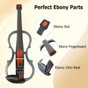 Yinfente Solid Wood Ebony Silent Electric Violin with Professional Pickup & 3-Band EQ, Headless Lightweight, for Beginner or Professional