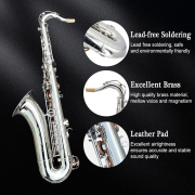 Vetimobato B Flat Tenor Saxophone Nickel Sliver Brass Lacquer Student Bb Tenor Sax Kit for Adults Beginners Intermediate Players with Hard Case Mouthpiece Reeds Neck Strap Cleaning Set (Sliver Tenor)