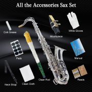 Vetimobato B Flat Tenor Saxophone Nickel Sliver Brass Lacquer Student Bb Tenor Sax Kit for Adults Beginners Intermediate Players with Hard Case Mouthpiece Reeds Neck Strap Cleaning Set (Sliver Tenor)