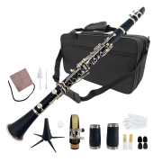 yinfente Professional Student Clarinet Ebonite Body Nickel Plated Key Bb Key 17 key black with Case and parts