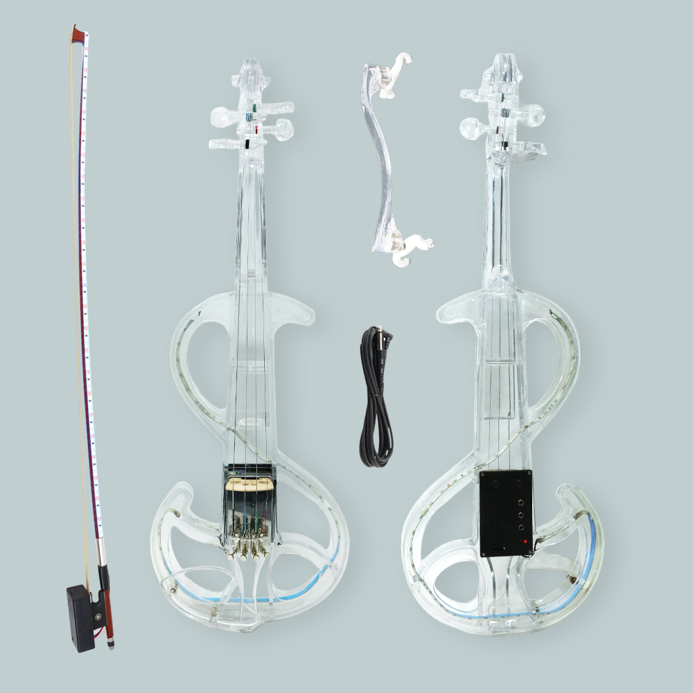  4/4 Electric Violin Transparent Crystal Acrylic Body 3color Led Light Nice Tone