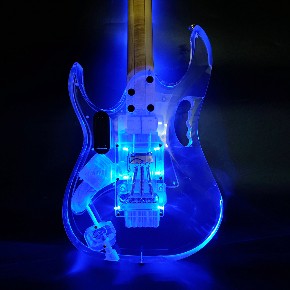 LED Light Electric Guitar Maple Acrylic Body Crystal Guitar Blue Sweet Sound