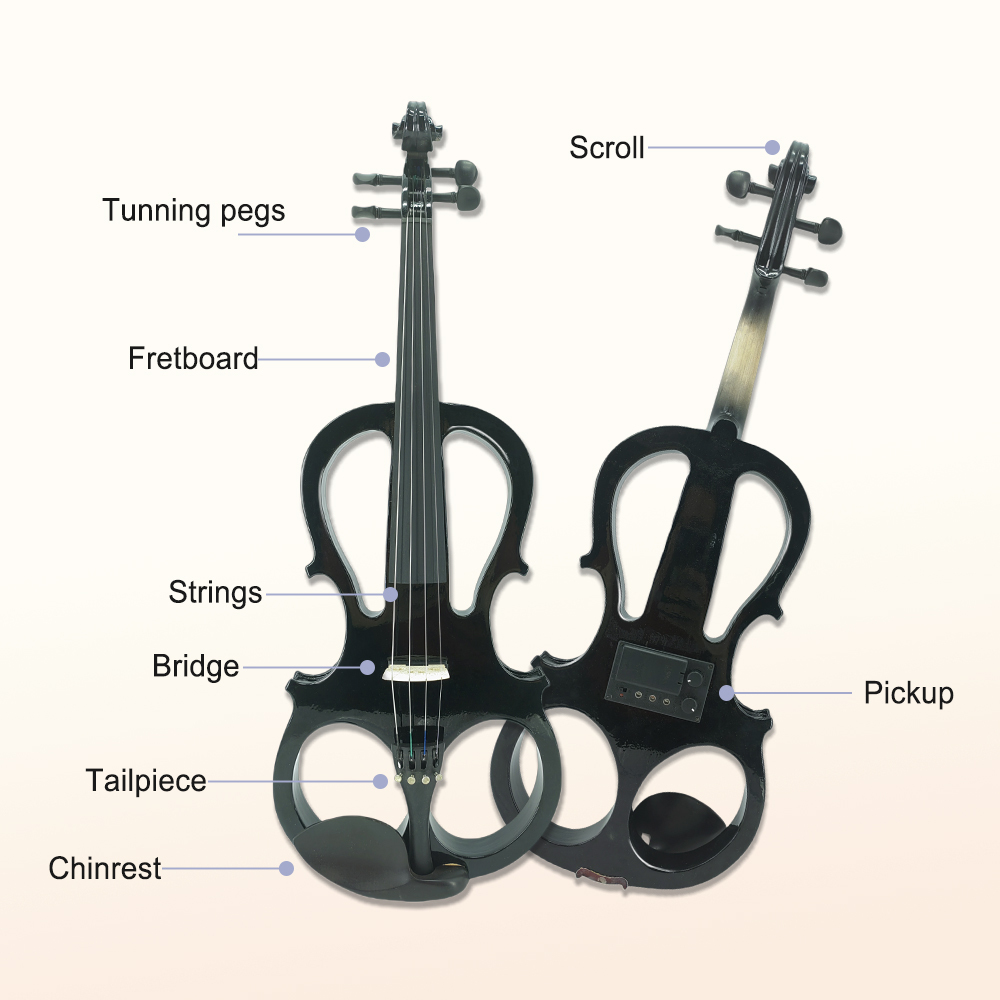 Yinfente 16inch Electric Viola Silent Pickups Practice Ebony Viola with Parts Case Creative Styling