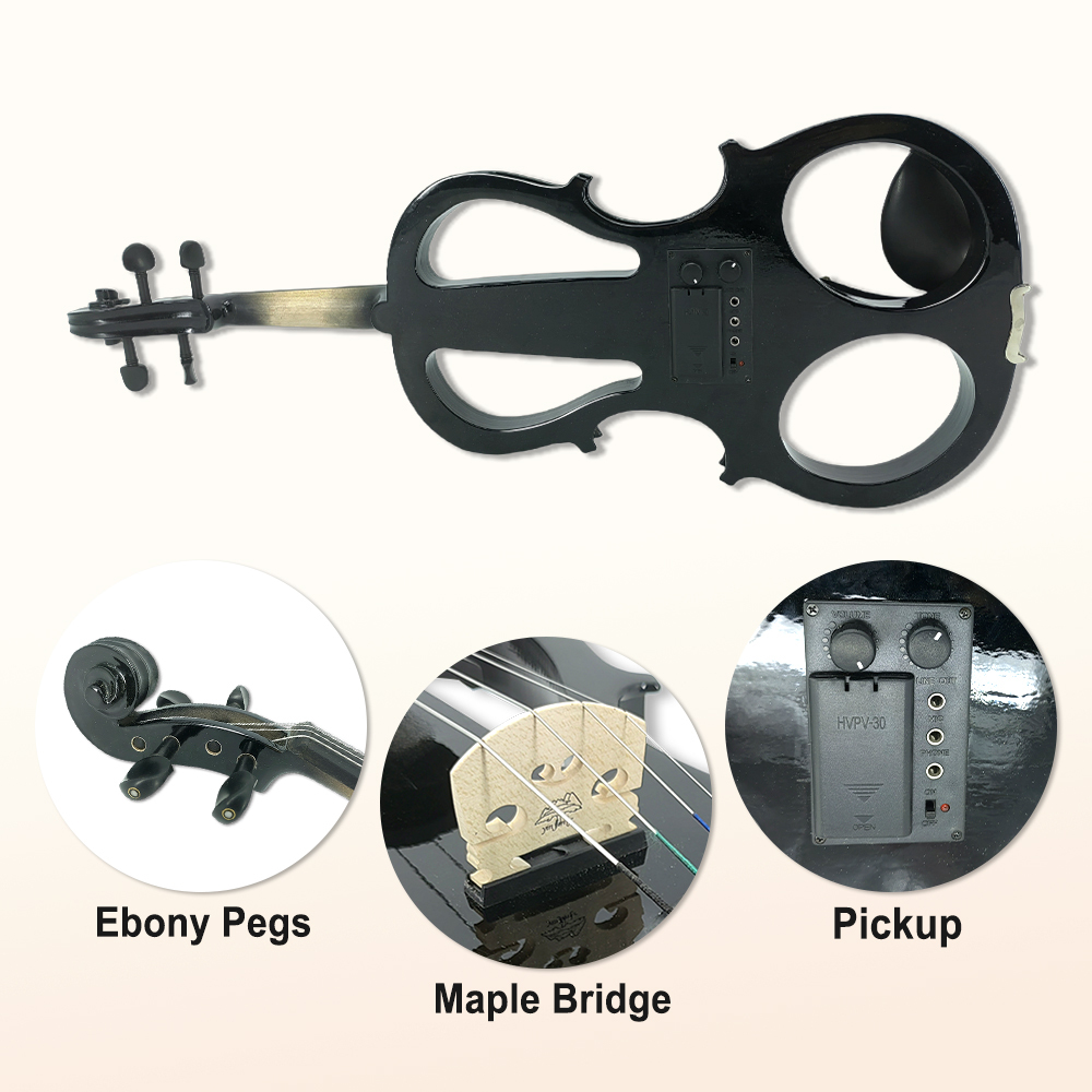 Yinfente 16inch Electric Viola Silent Pickups Practice Ebony Viola with Parts Case Creative Styling