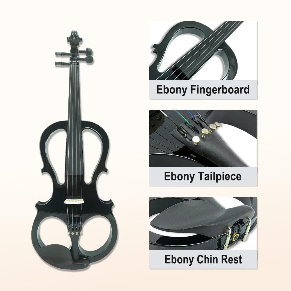 Yinfente 16inch Electric Viola Silent Pickups Practice Ebony Viola with Parts Case Creative Styling