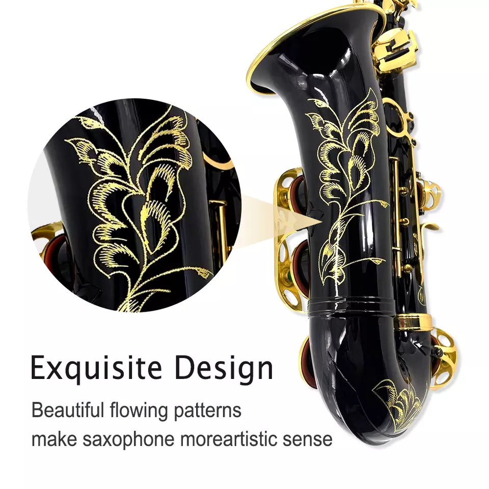 Yinfente Eb flat Alto Black-Gold Saxophone With 10 Reeds 8 Pads Cushions Hard Case and More For Student Beginner Adult Alto Saxophone Saxophone Kit Holiday gift (Glod)  