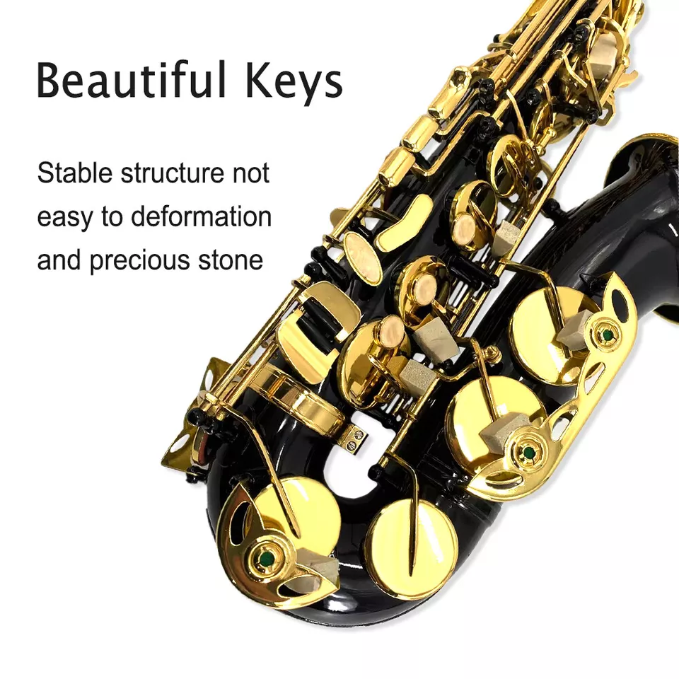 Yinfente Eb flat Alto Black-Gold Saxophone With 10 Reeds 8 Pads Cushions Hard Case and More For Student Beginner Adult Alto Saxophone Saxophone Kit Holiday gift (Glod)  