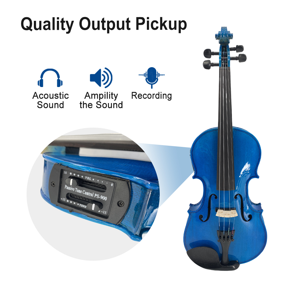 Yinfente Advanced Electric Acoustic Violin Color Blue 4/4 Maple Spruce Nice Tone Ebony Parts  