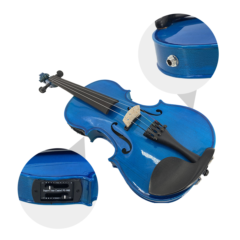 Yinfente Advanced Electric Acoustic Violin Color Blue 4/4 Maple Spruce Nice Tone Ebony Parts  