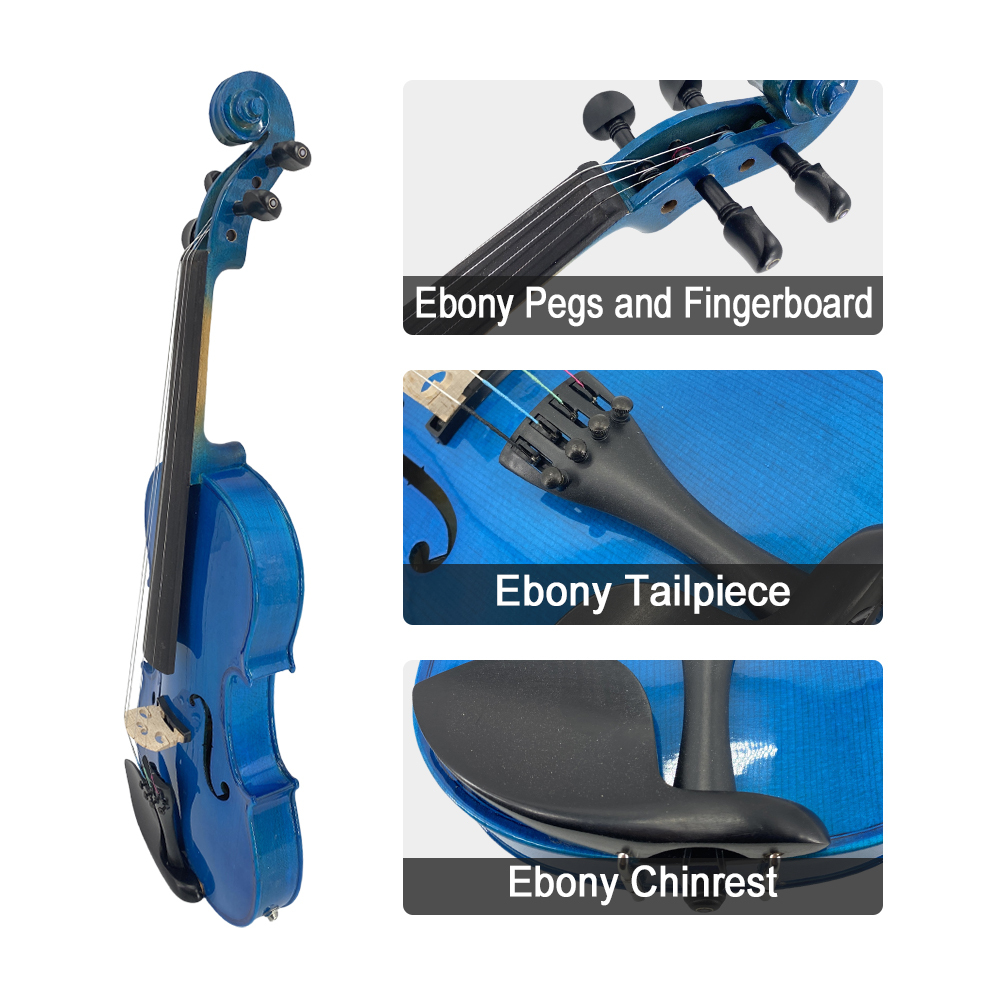 Yinfente Advanced Electric Acoustic Violin Color Blue 4/4 Maple Spruce Nice Tone Ebony Parts  
