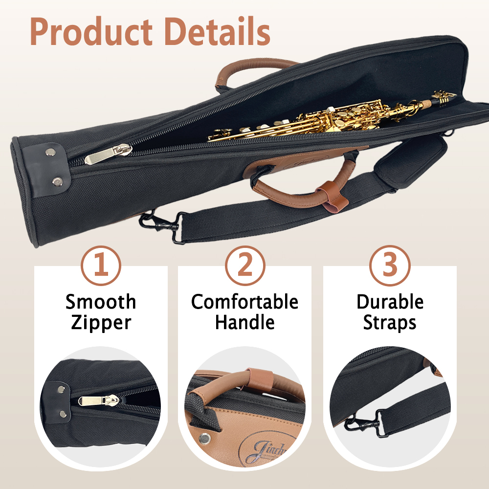 Yinfente Soprano Sax Case Clarinet Bag Black with Strap Leather Handle Parts Storage Lightweight Water-Resistant for Saxophone Clarinet  