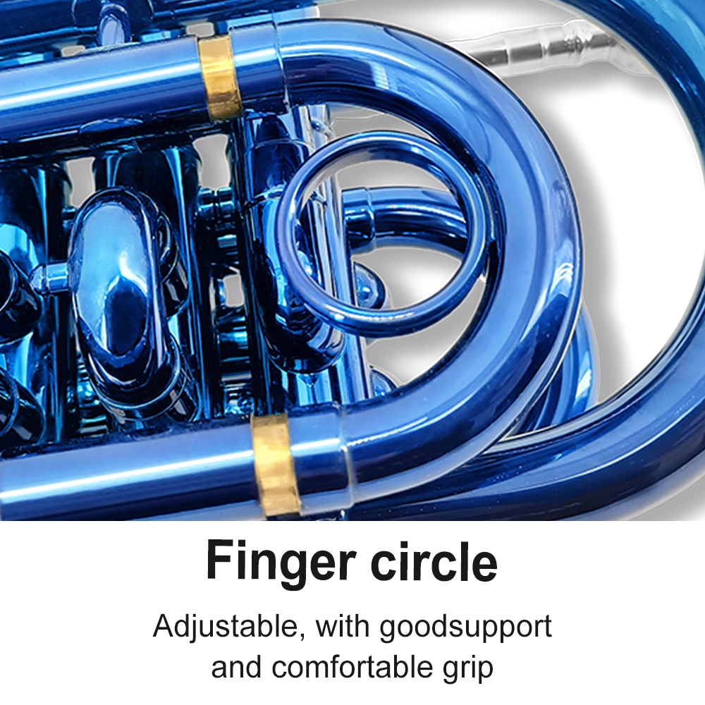 Yinfente Bb Flat Pocket Trumpet Blue Bass Trumpet For Beginner Student With Cleaning cloth Silver plated hard case White gloves