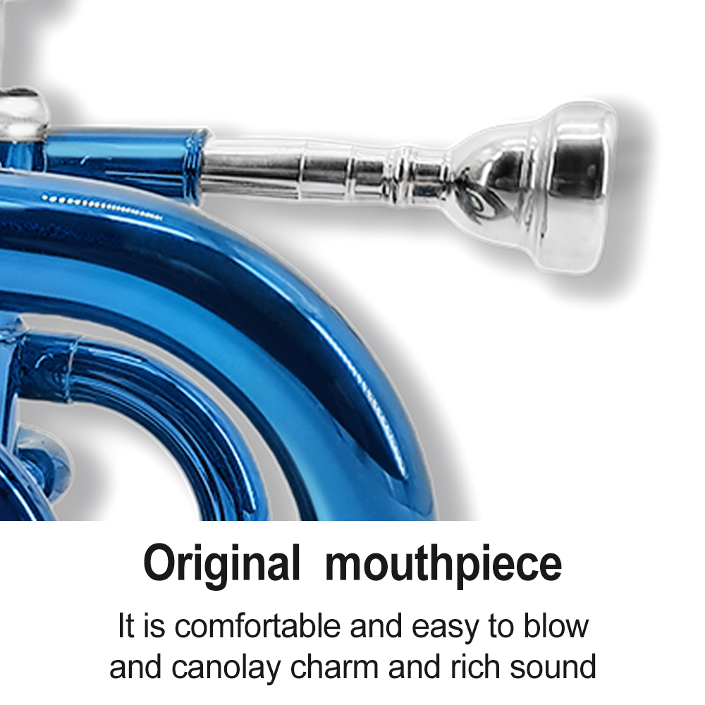 Yinfente Bb Flat Pocket Trumpet Blue Bass Trumpet For Beginner Student With Cleaning cloth Silver plated hard case White gloves