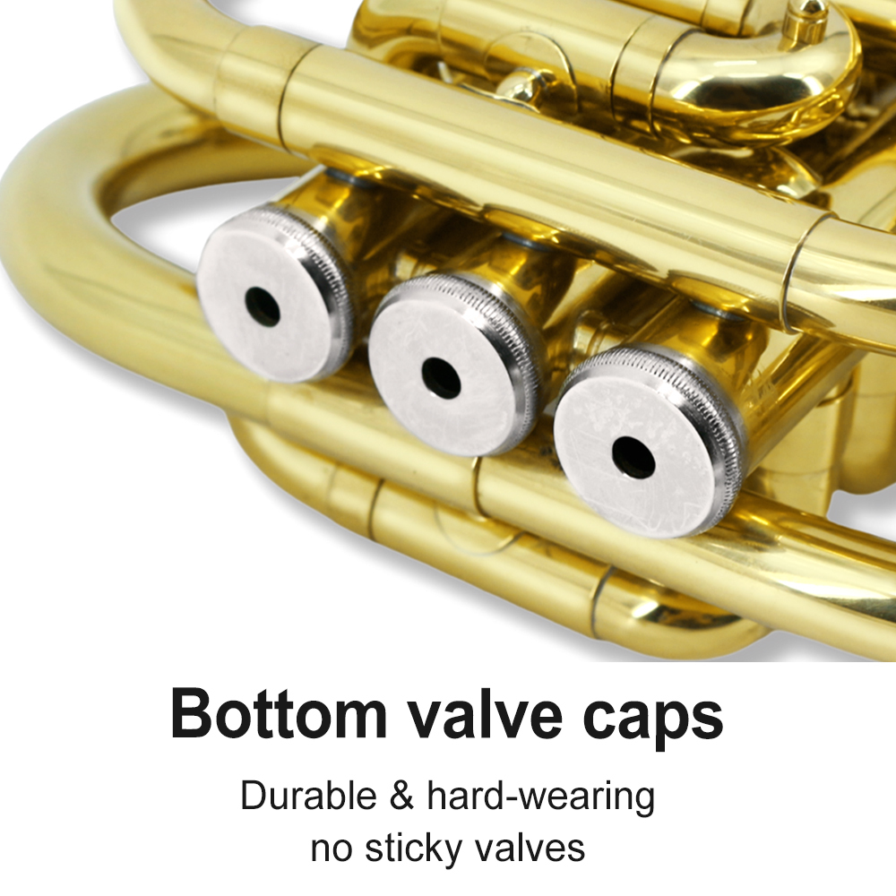 Yinfente Bb Flat Pocket Trumpet Gold Bass Trumpet For Beginner Student With Cleaning cloth Silver plated mouthpiece hard case gloves