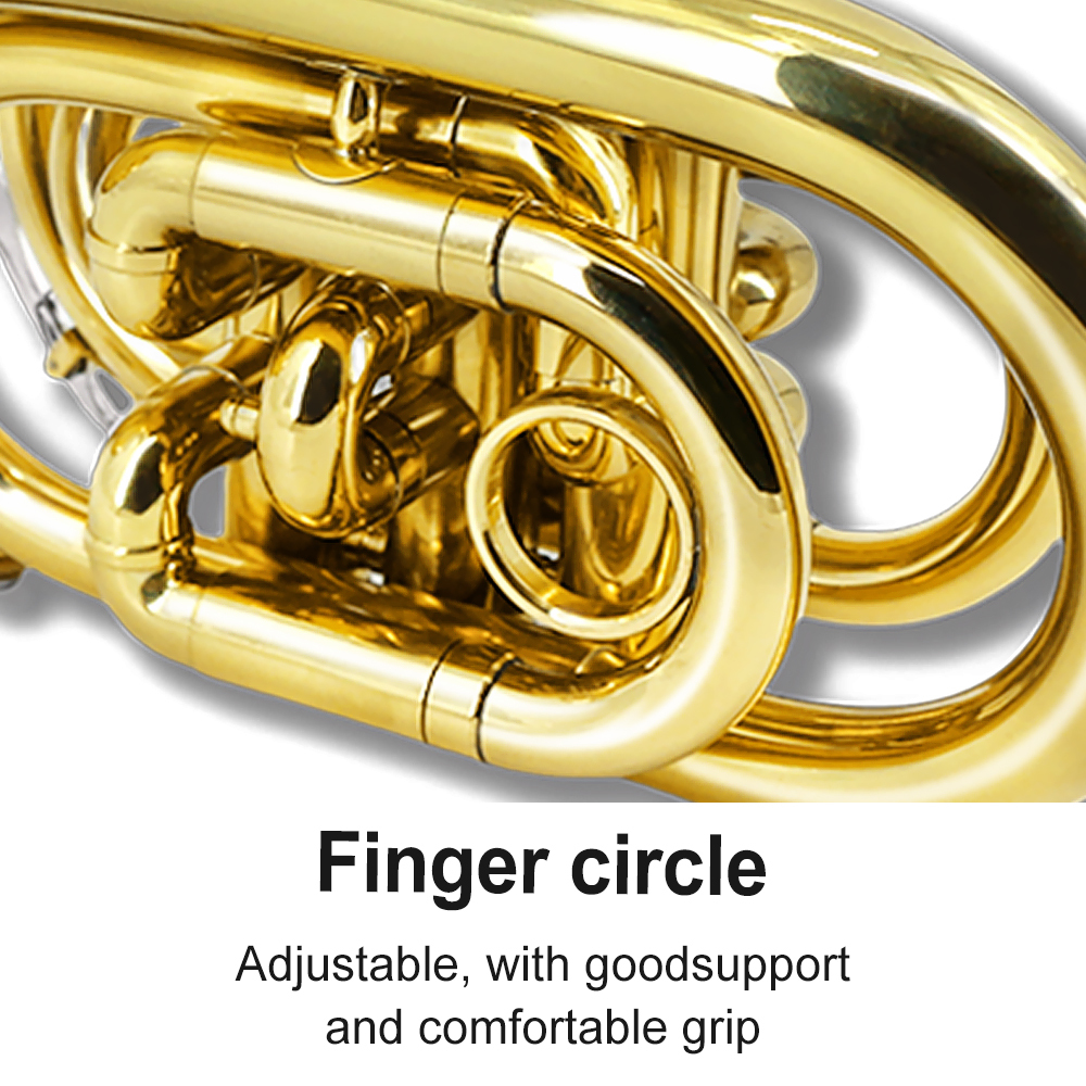 Yinfente Bb Flat Pocket Trumpet Gold Bass Trumpet For Beginner Student With Cleaning cloth Silver plated mouthpiece hard case gloves