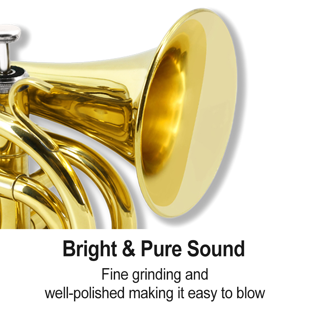 Yinfente Bb Flat Pocket Trumpet Gold Bass Trumpet For Beginner Student With Cleaning cloth Silver plated mouthpiece hard case gloves
