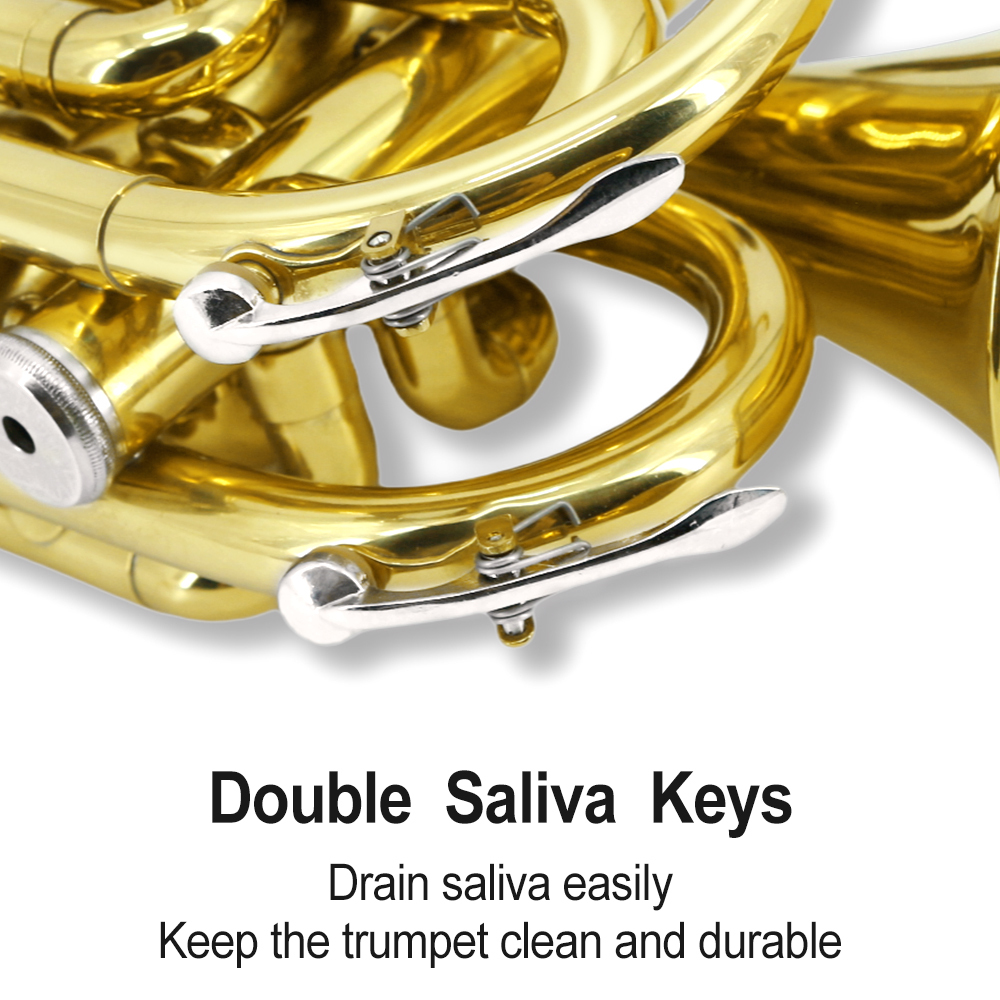 Yinfente Bb Flat Pocket Trumpet Gold Bass Trumpet For Beginner Student With Cleaning cloth Silver plated mouthpiece hard case gloves