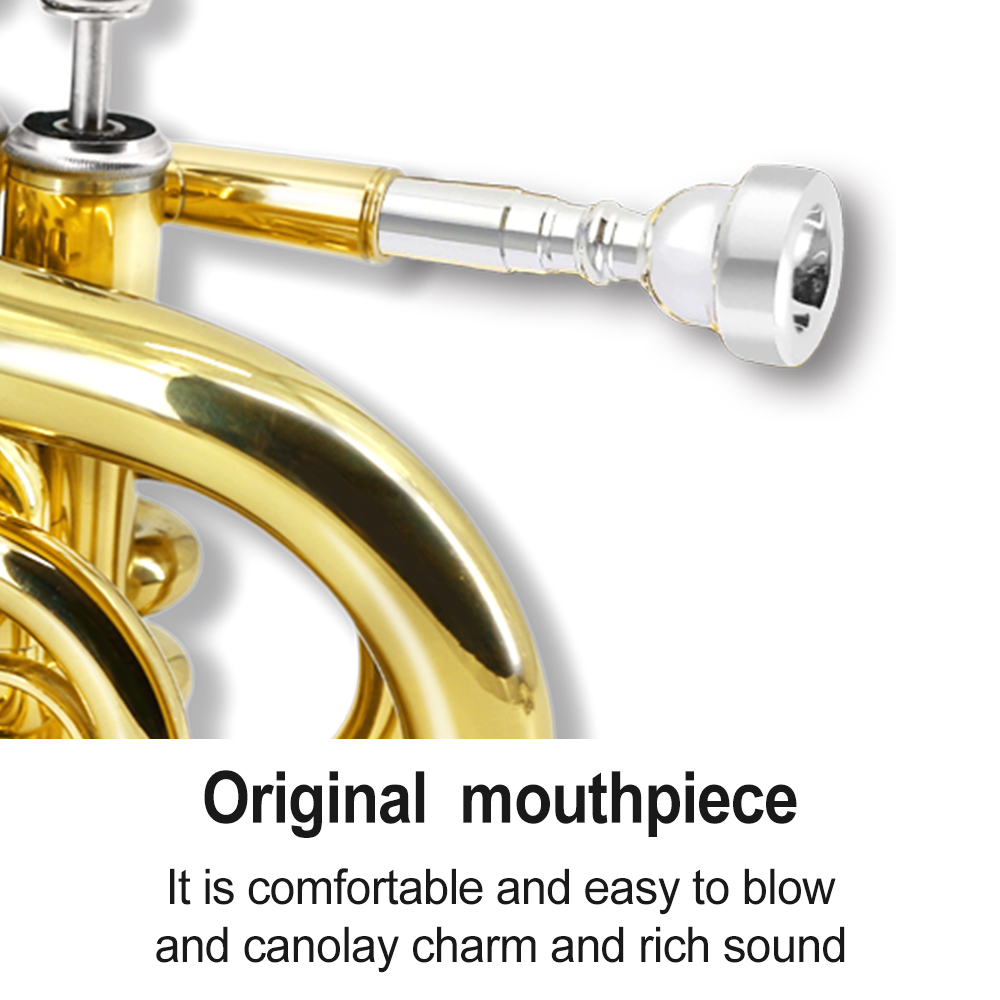 Yinfente Bb Flat Pocket Trumpet Gold Bass Trumpet For Beginner Student With Cleaning cloth Silver plated mouthpiece hard case gloves