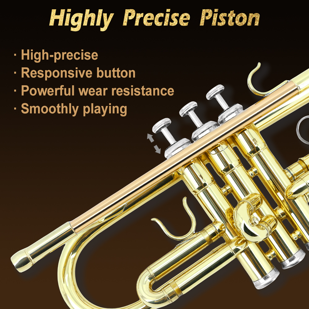 Yinfente Bb Standard Trumpet Set for Beginner Brass Student Trumpet Instrument With Hard Case Cleaning Kit White Gloves Glod  