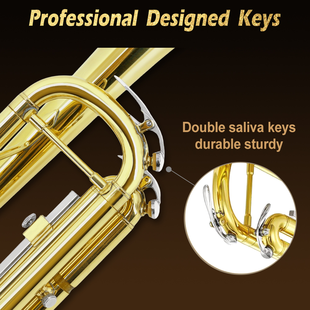 Yinfente Bb Standard Trumpet Set for Beginner Brass Student Trumpet Instrument With Hard Case Cleaning Kit White Gloves Glod  