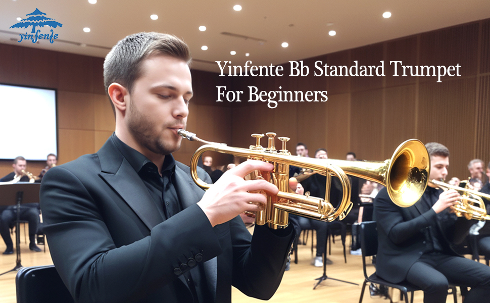 Yinfente Bb Standard Trumpet Set for Beginner Brass Student Trumpet Instrument With Hard Case Cleaning Kit White Gloves Glod  