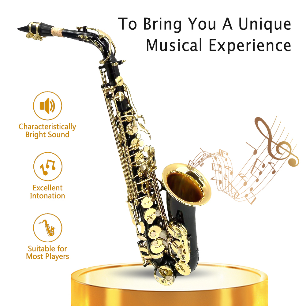 Yinfente Alto Saxophone Eb Black for Beginners Complete Saxophone Kit with Hard Case Mouthpiece Neck Strap Reeds Cleaning Kit Ideal for Students Professionals  