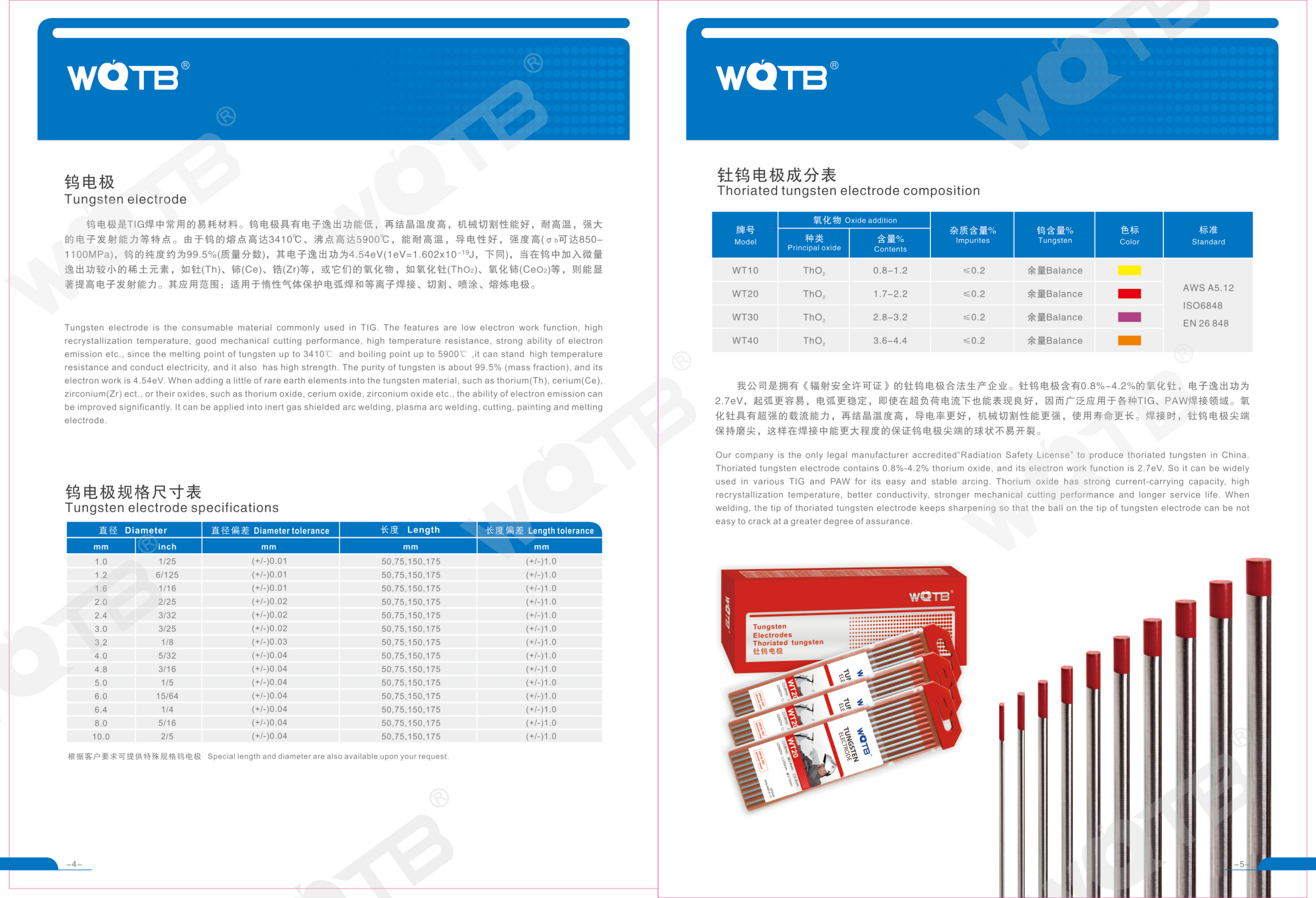 WQTB Tungsten Electrode Catalog WQTB Tungsten Electrode Catalog