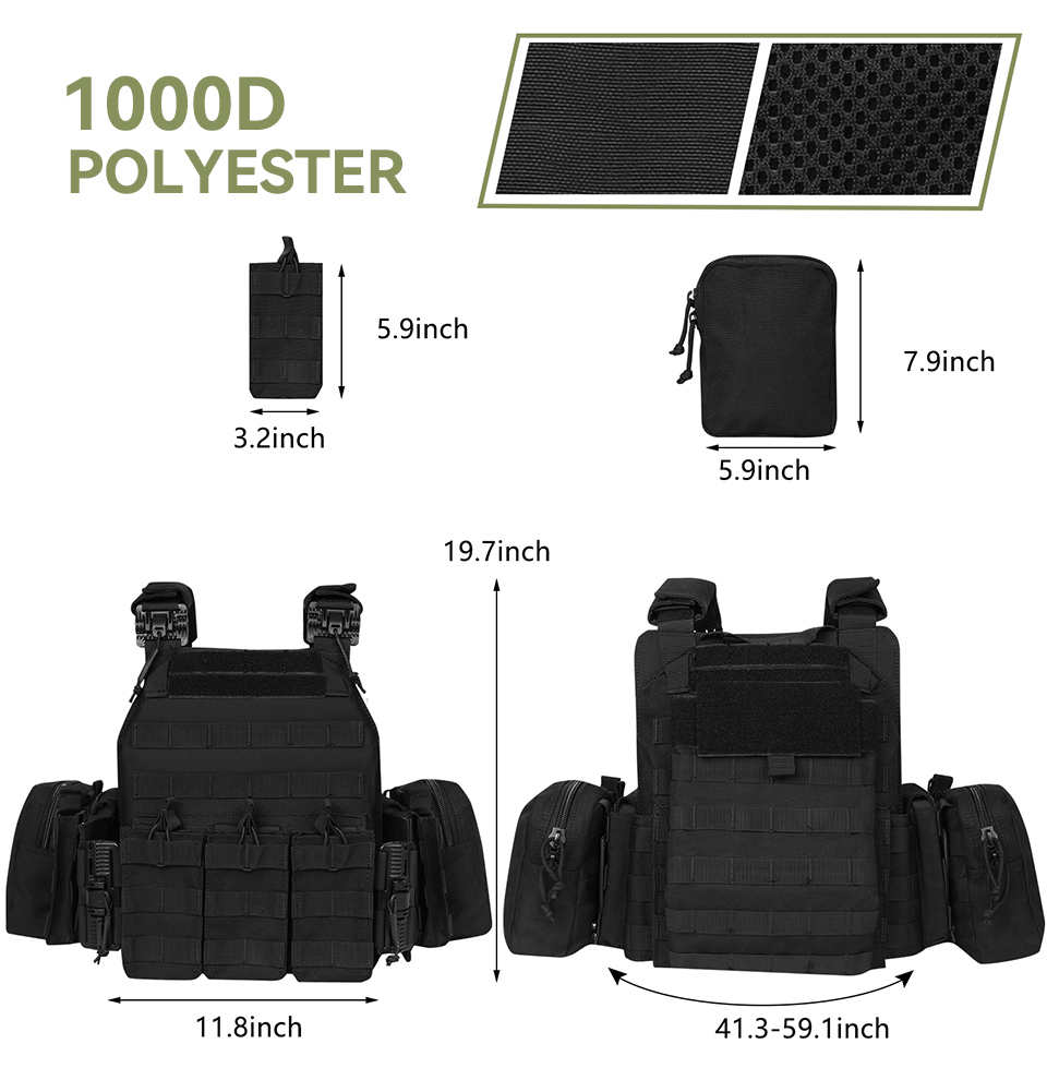 Artex Tactical Molle Quick Release Buckles Vest with Side Cummerbund Pouches and Triple mag Pouch 