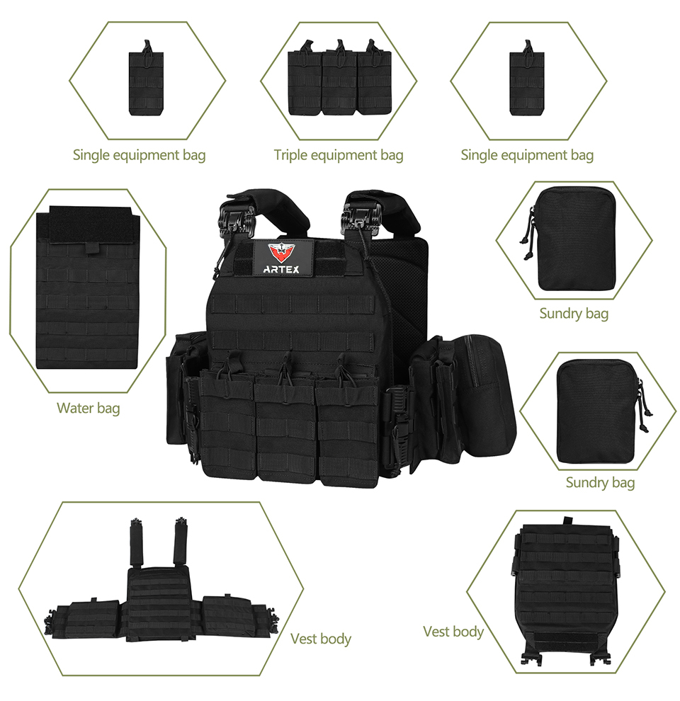 Artex Tactical Molle Quick Release Buckles Vest with Side Cummerbund Pouches and Triple mag Pouch 