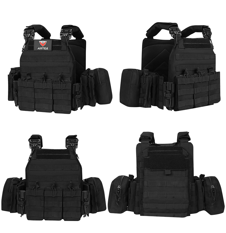 Artex Tactical Molle Quick Release Buckles Vest with Side Cummerbund Pouches and Triple mag Pouch 