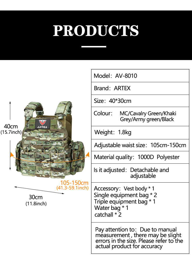 Artex Tactical Vest Adjustable Breathable Weighted Outdoor Vest for Training 