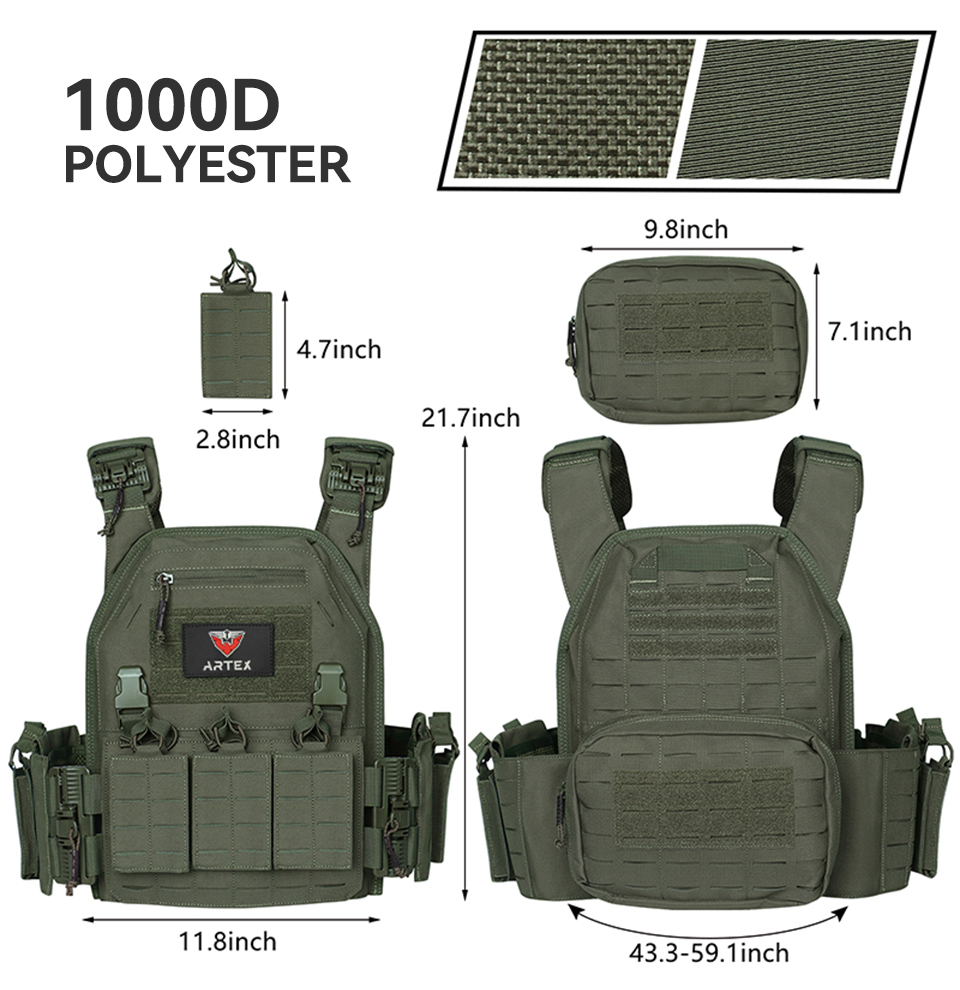 ARTEX Ranger Green Plate Carrier Tactical Vest With Quick Release Security Molle Chaleco Tactico Bandolier Laser Cut Combat Vest 