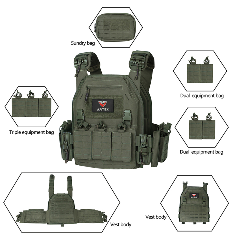 ARTEX Ranger Green Plate Carrier Tactical Vest With Quick Release Security Molle Chaleco Tactico Bandolier Laser Cut Combat Vest 