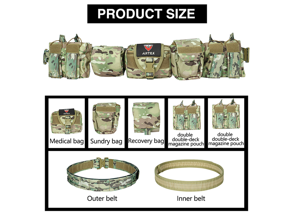 Artex Molle Battle Belt with Accessories Tactical Combat Belt Quick Release Rigger Airsoft Belt Heavy Duty Belts 7 pcs  