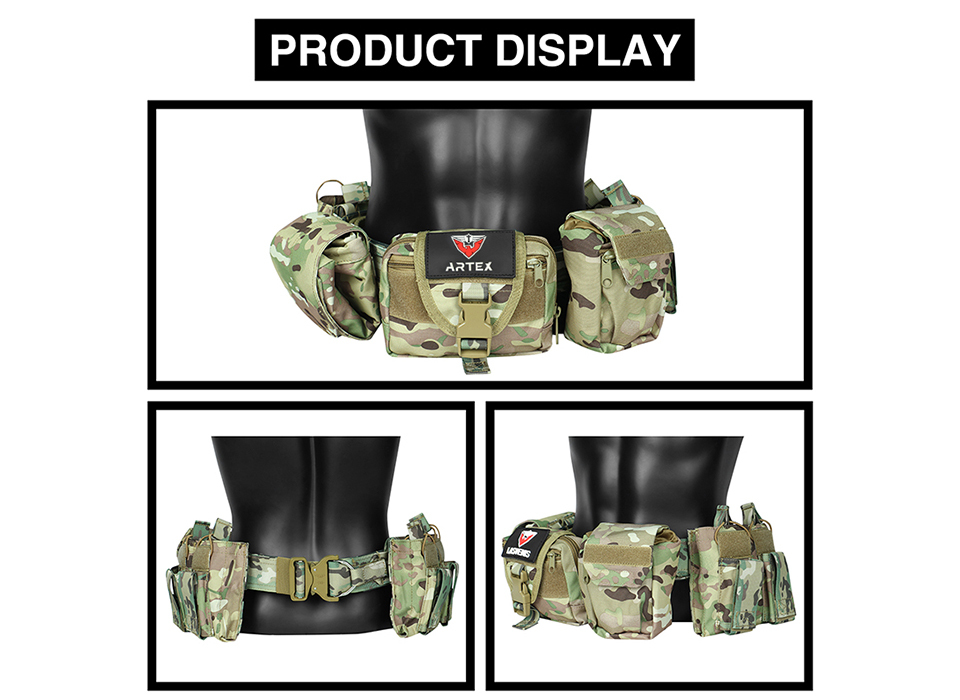 Artex Molle Battle Belt with Accessories Tactical Combat Belt Quick Release Rigger Airsoft Belt Heavy Duty Belts 7 pcs  
