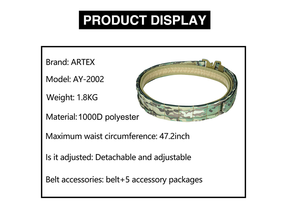 Artex Molle Battle Belt with Accessories Tactical Combat Belt Quick Release Rigger Airsoft Belt Heavy Duty Belts 7 pcs  