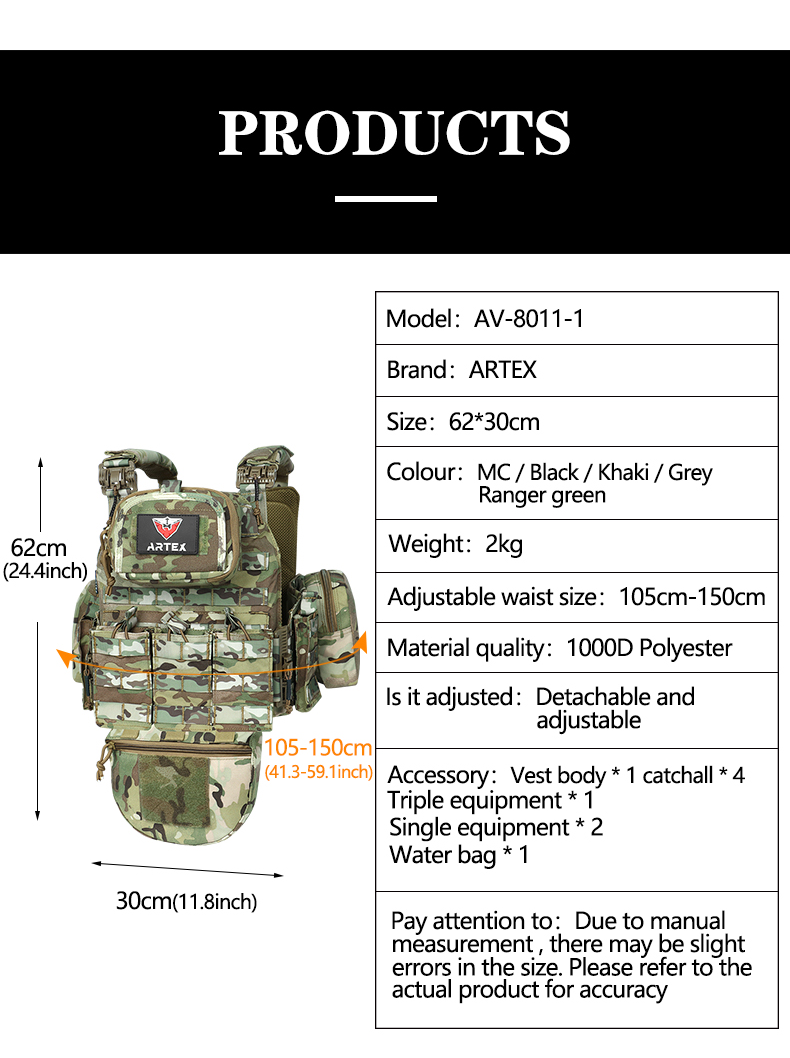 Artex Tactical Training Vest with PALS System Multi Pocket Adjustable Straps Quick-Release Buckle for Hunting  
