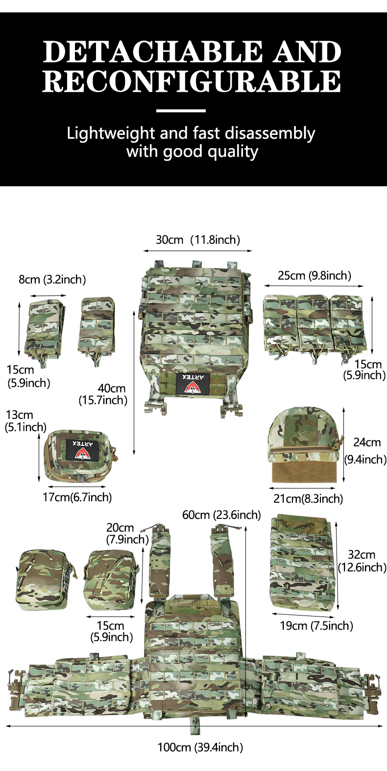 Artex Tactical Training Vest with PALS System Multi Pocket Adjustable Straps Quick-Release Buckle for Hunting  